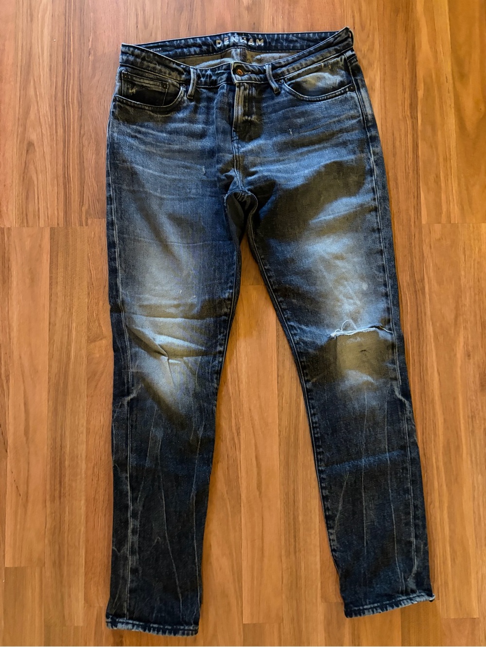 Denham Jeans Women's Straight Leg Distressed Denim 28 Rigid Cotton